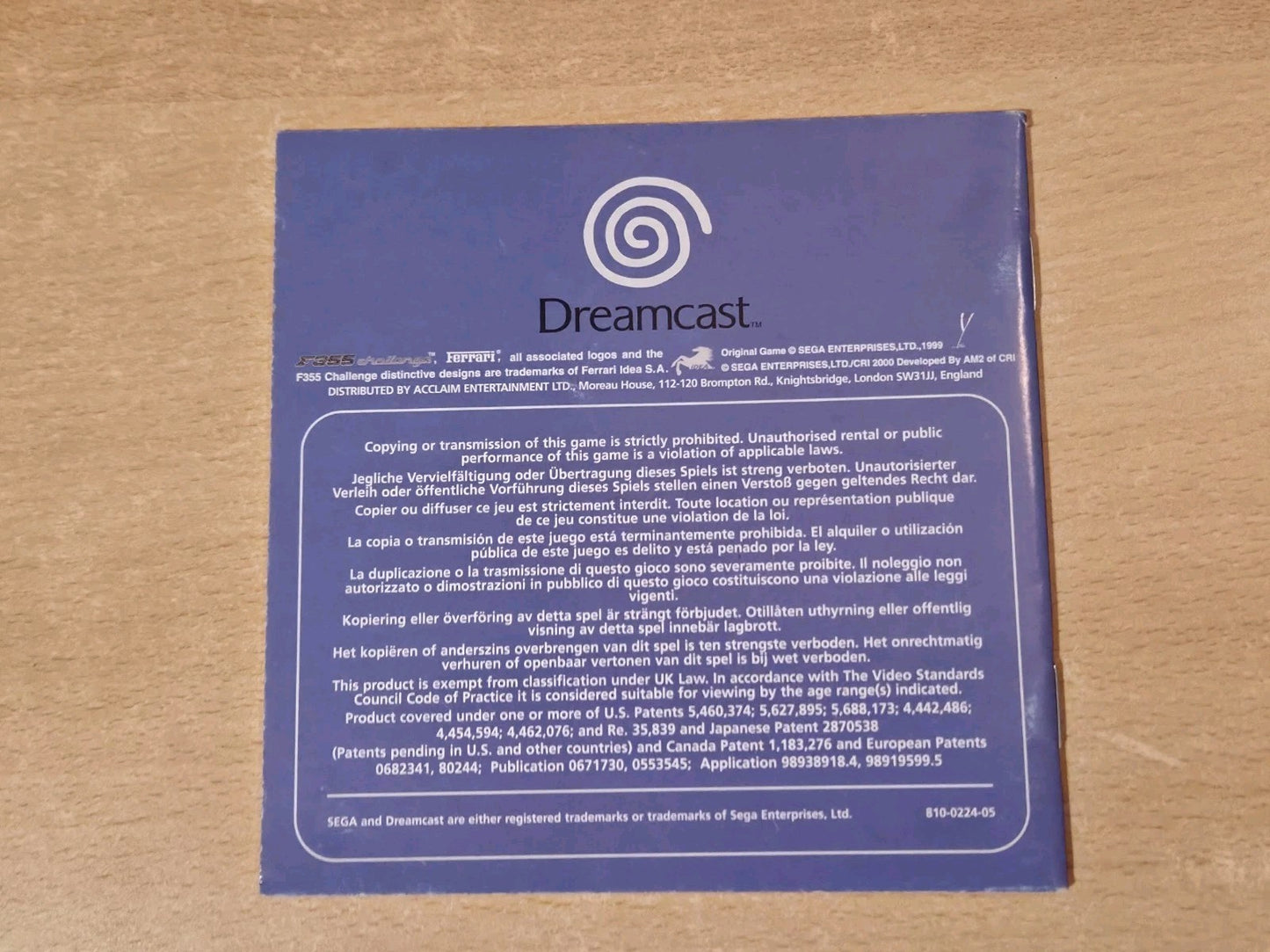 Sega Dreamcast F355 Challenge Passione Rossa Spielanleitung Instruction Booklet 