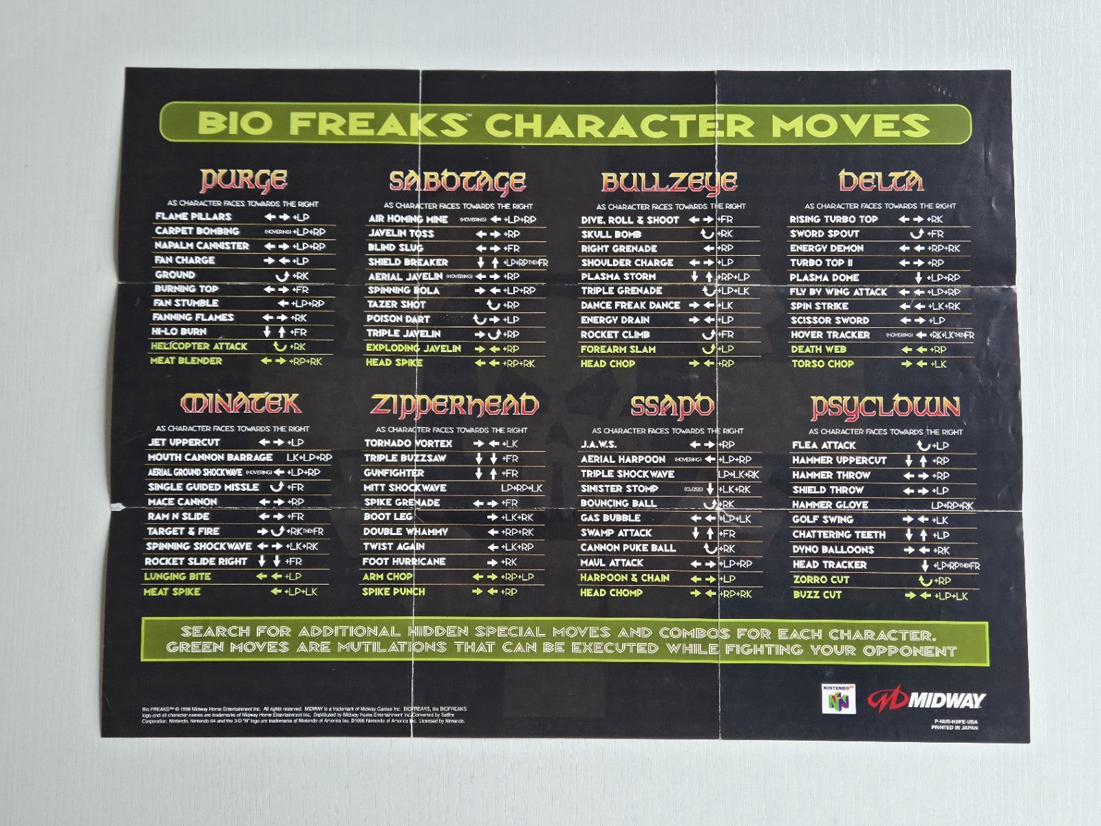 N64 Nintendo 64 Bio Freaks Character Moves Poster Reklame Flyer Insert USA