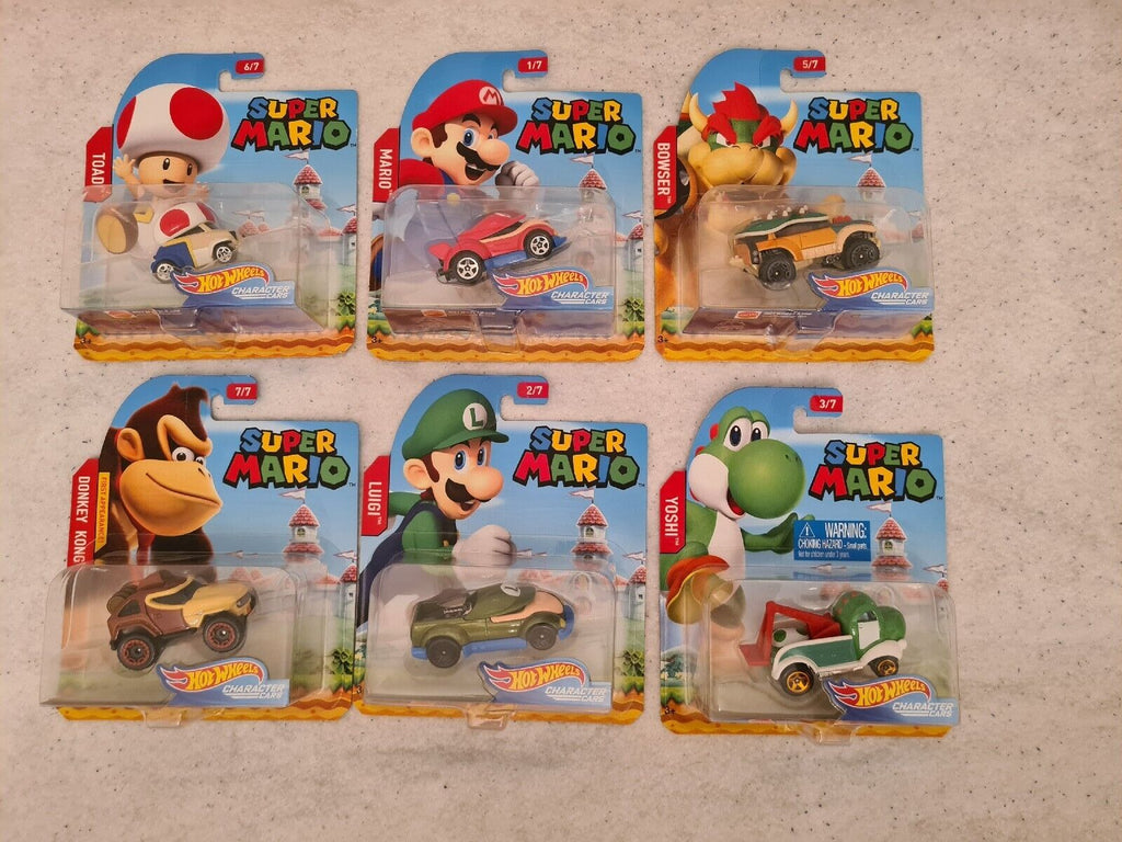 Super Mario Hot Wheels Figuren Figurine New Sealed CharacterCars 6x - T-Retro-Games 