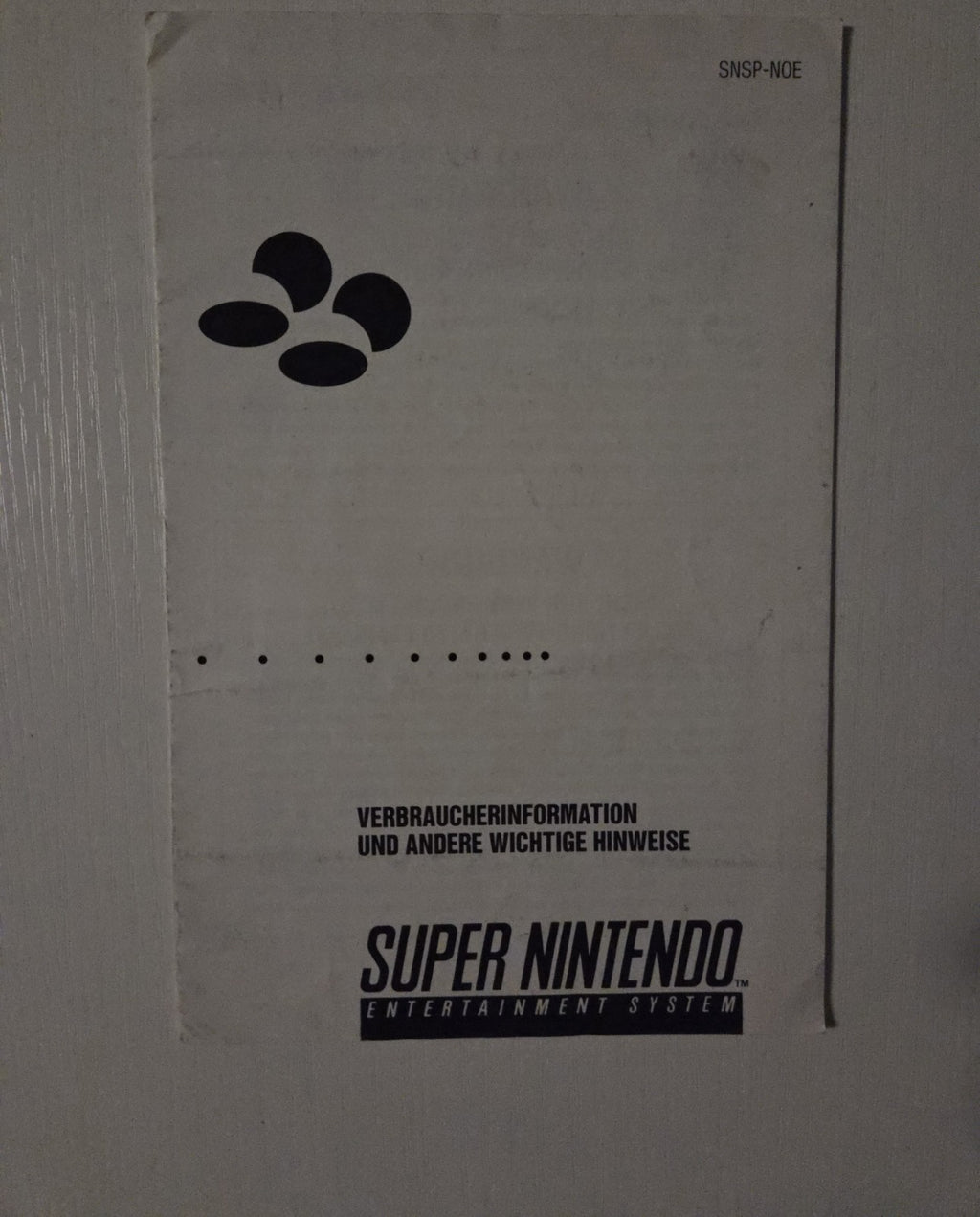 Super Nintendo Consumer Information Spielanleitung Instruction Booklet NOE