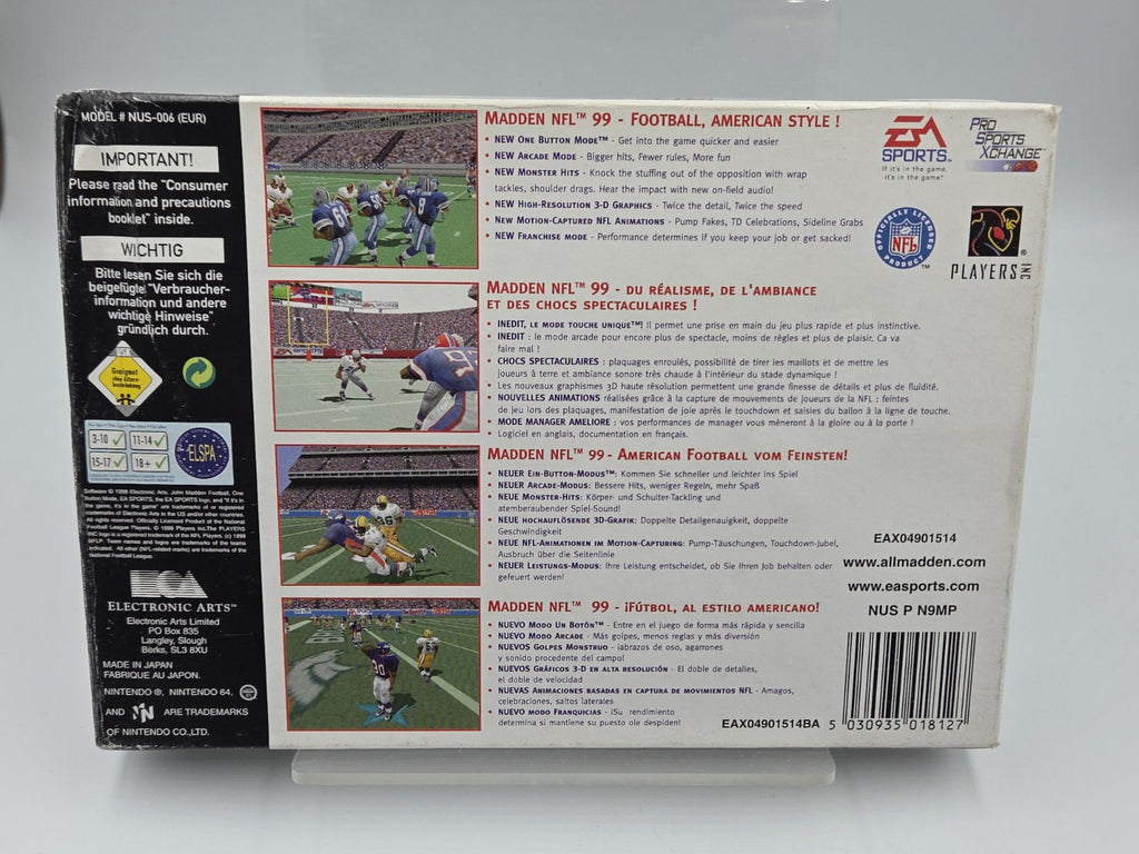 N64 Nintendo 64 Spiel Madden NFL 99 mit OVP und Anleitung EUR