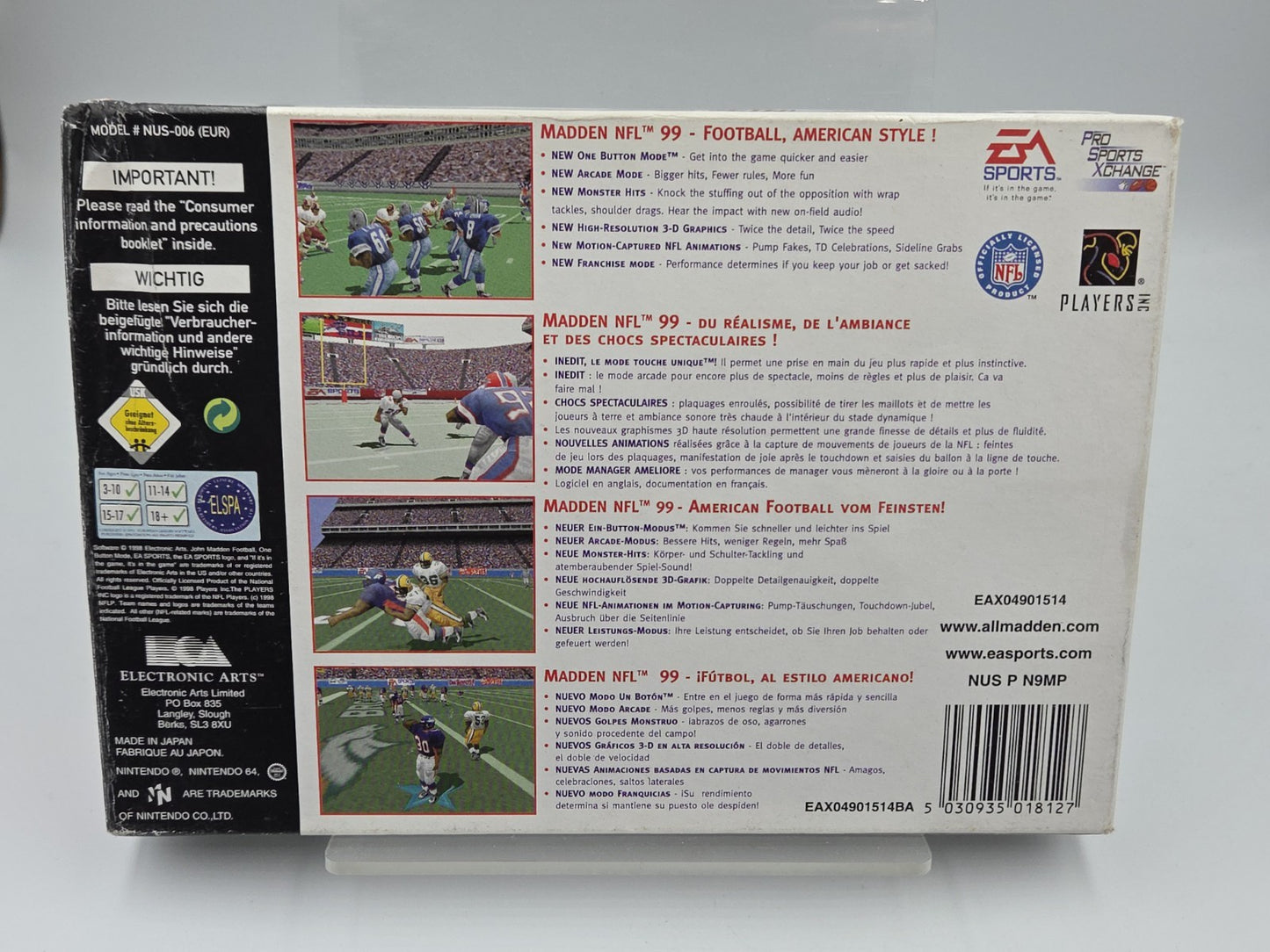 N64 Nintendo 64 Spiel Madden NFL 99 mit OVP und Anleitung EUR