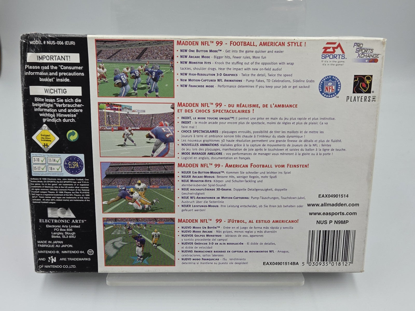 N64 Nintendo 64 Spiel Madden NFL 99 mit OVP und Anleitung EUR