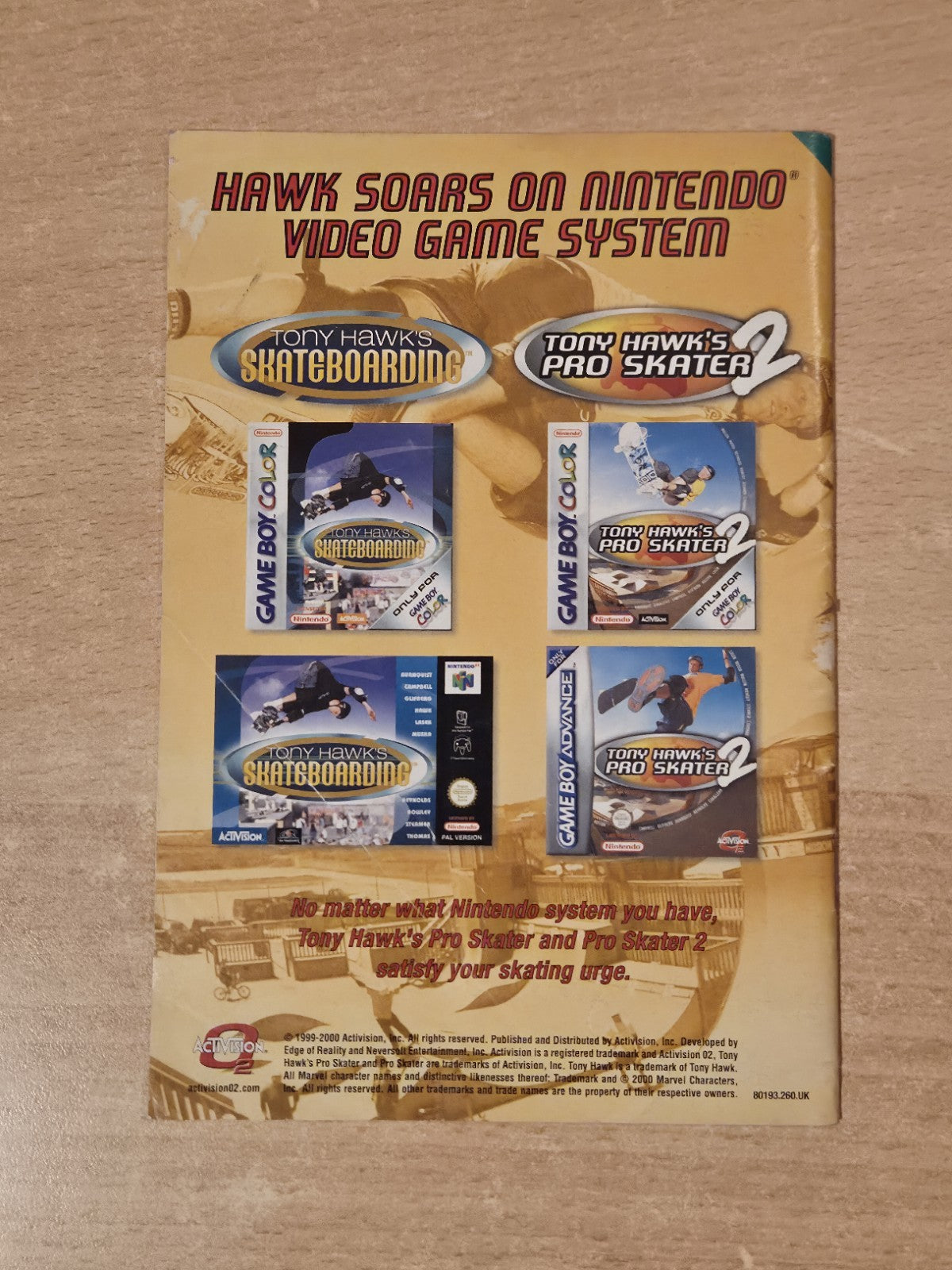 N64 Nintendo 64 Tony Hawk's Pro Skater 2 Instruction Booklet UKV